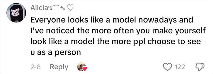 Social media comment from a woman explaining why beauty standards don't work and impact how people see others. Social media comment from a woman explaining why beauty standards don't work and impact how people see others.