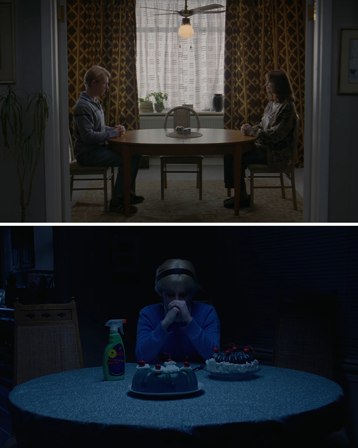 Two scenes showing an indie musician accusing Taylor Swift’s Opalite of copying her video concept.