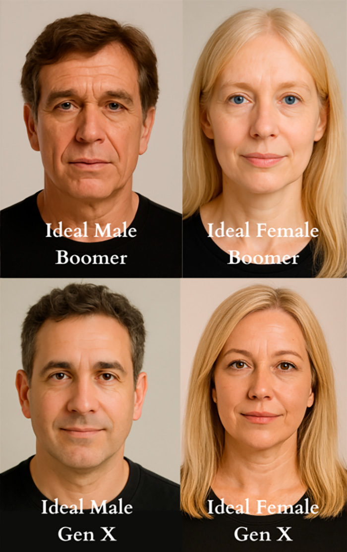 Portraits of the ideal man and woman from Boomer and Gen X generations representing the perfect man and woman concept.