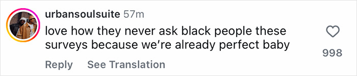Comment on social media post discussing perceptions of the perfect man and woman across generations, highlighting survey exclusion views.