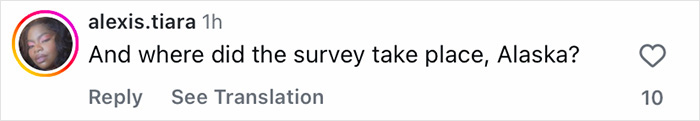 Comment on social media post by user alexis.tiara asking about the survey location, referencing generational views on the perfect man and woman.