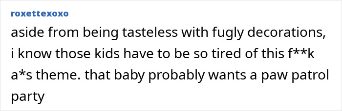 Comment criticizing Travis Scott and Kylie Jenner's kids&rsquo; birthday party theme, calling it tasteless and inappropriate.