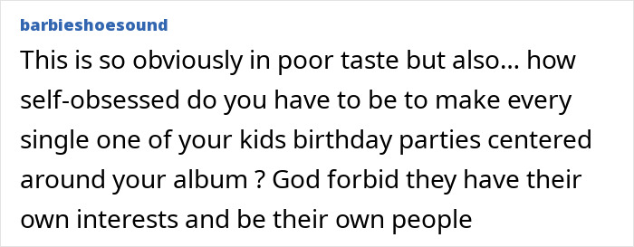 Comment criticizing Travis Scott and Kylie Jenner for the appalling kids&rsquo; birthday party theme centered around an album.