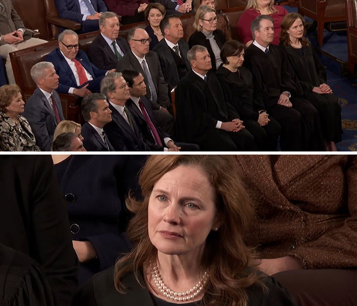 Audience members and Supreme Court justices attentively watching during a viral moment at the State of the Union address.