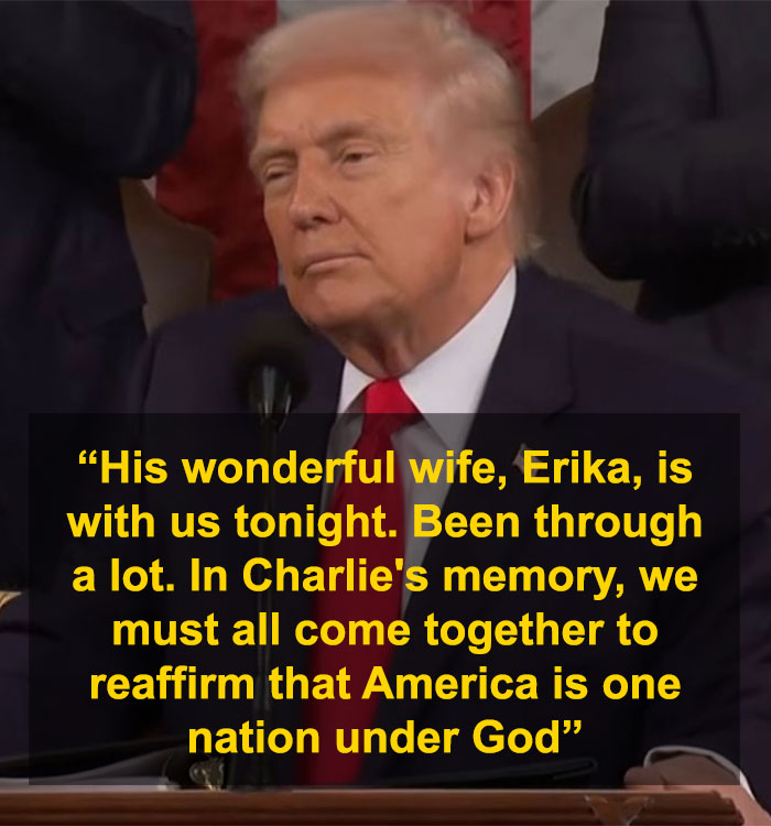 Donald Trump speaking at State of the Union with viewers spotting odd details in Erika Kirk&rsquo;s appearance.