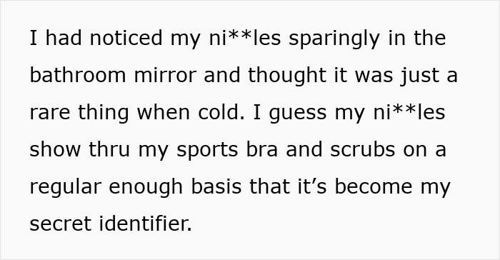 Text about a man buying his wife new bras after learning about her work nickname, described as embarrassing.