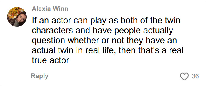 Comment praising Michael B. Jordan’s acting skills for convincingly playing both twin characters in Sinners.