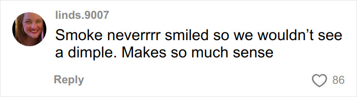 Comment about Michael B. Jordan’s face transformation for Sinners Twins role, noting subtle detail about his smile.