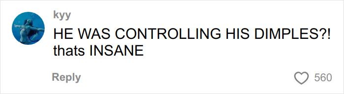 Comment saying he was controlling his dimples, reacting to Michael B. Jordan's face transformation for Sinners Twins role.