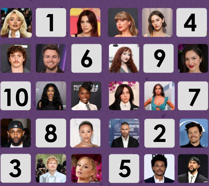 Grid of celebrity headshots with numbered white blocks, illustrating flight scenarios featuring Gandalf and Tom Cruise choices.