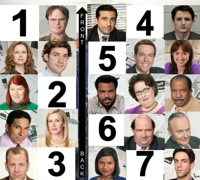Seating chart showing flight scenarios with popular TV characters, prompting vote on who to sit next to during a flight.