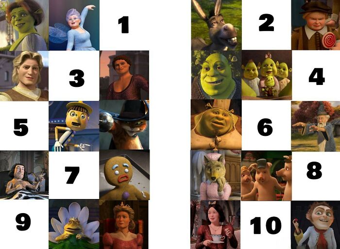 Collage of animated Shrek characters depicting flight seat choices for Gandalf or Tom Cruise scenarios.