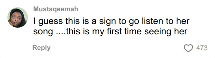 User comment on social media about Olivia Dean, mentioning discovering her music for the first time and responding positively.