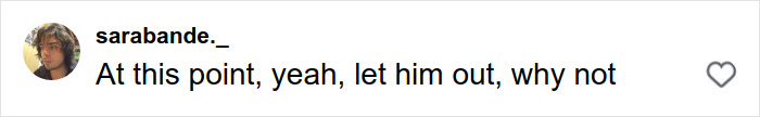 Comment from user sarabande._ saying at this point yeah let him out why not, relating to Joe Exotic's post about Epstein files breaking the internet.