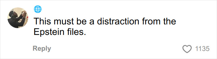 Comment stating this must be a distraction from the Epstein files, amidst Winter Olympics scandal and cheating accusations.