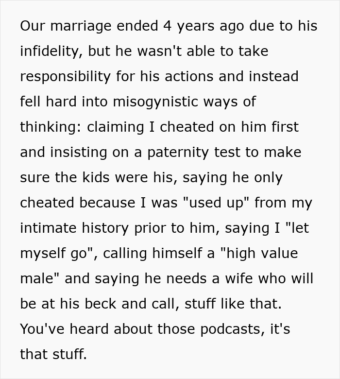 Alt text: Woman divorced ex for cheating and he uses their son to continue conflict and emotional warfare against her