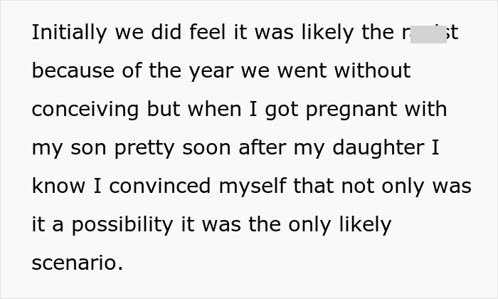 Text excerpt discussing pregnancy and possibility of DNA testing amid family doubts about grandkid's parentage.