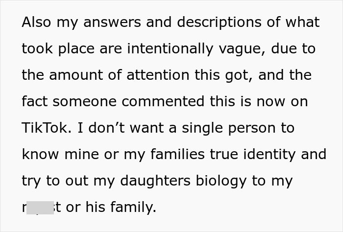 Text discussing MIL secretly DNA testing grandkid, concerns about privacy and family identity exposure on social media platforms.