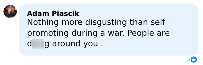 Comment expressing anger at influencers filming themselves amid Iran's Dubai strikes, highlighting entitlement and self-promotion.
