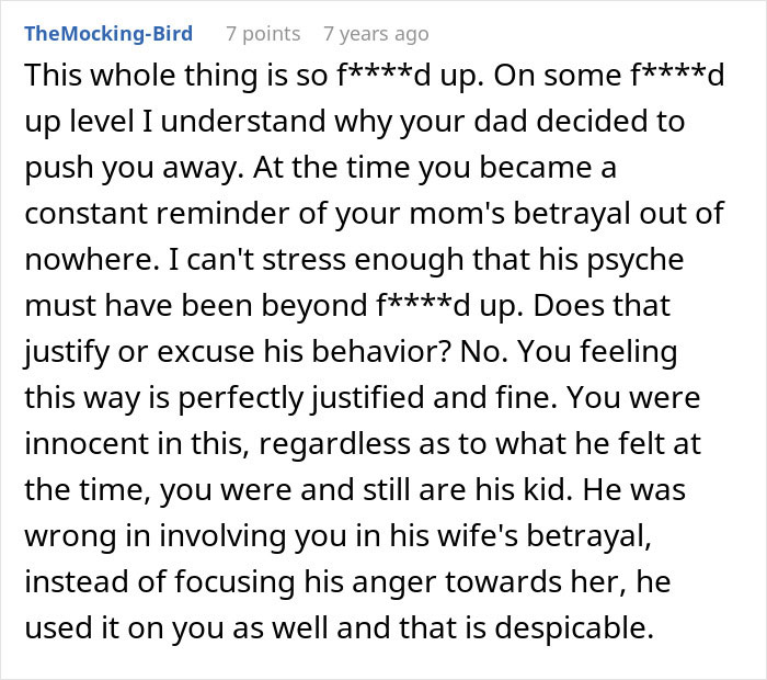Comment explaining emotional impact of DNA lab mix-up causing a man to disown the wrong son and seek reconnection.