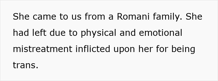 Text image discussing a Romani family and emotional mistreatment suffered for being trans.