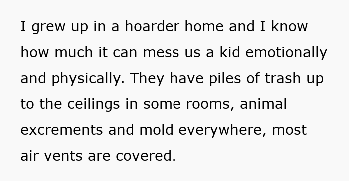 Alt text: Mom and pregnant daughter living in a hoarder home filled with trash and mold, prompting concerns from family friend