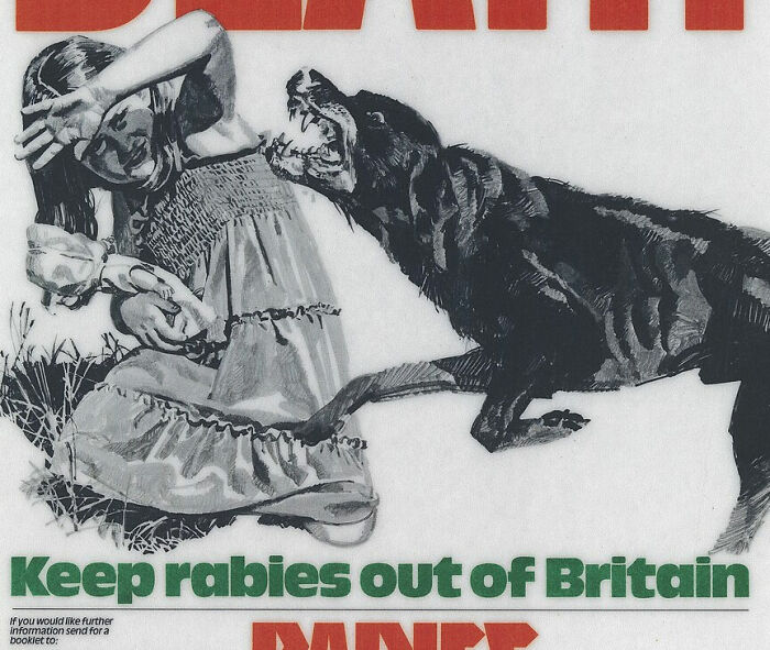 Illustration of a girl shielding her face from a snarling dog, highlighting rabies awareness and prevention efforts.