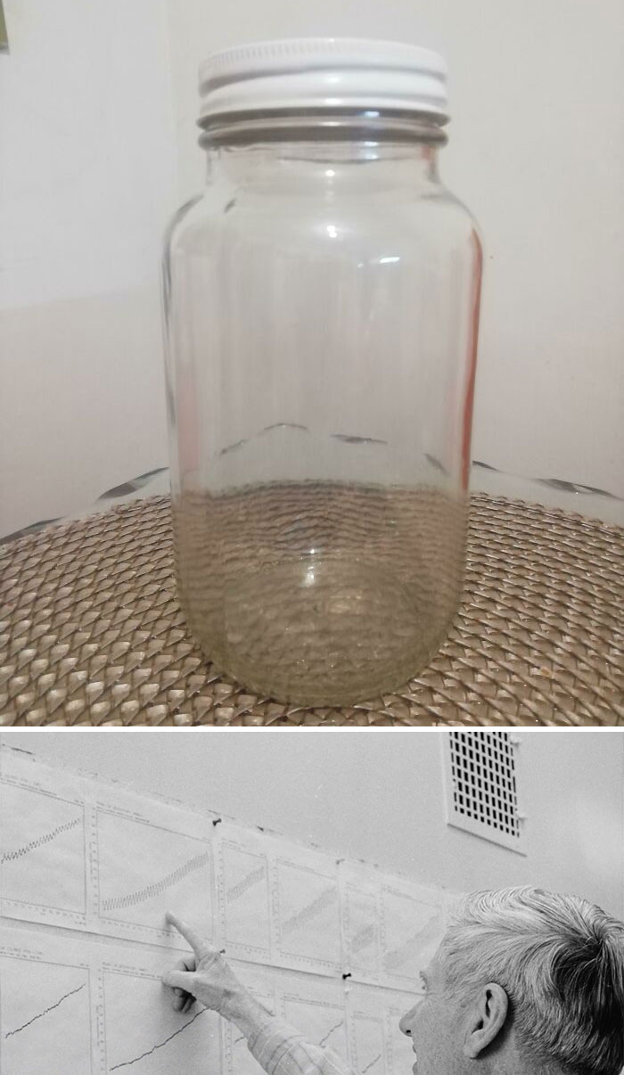 Empty glass jar with white lid placed on woven surface, illustrating a scientific facts concept to blow your mind.