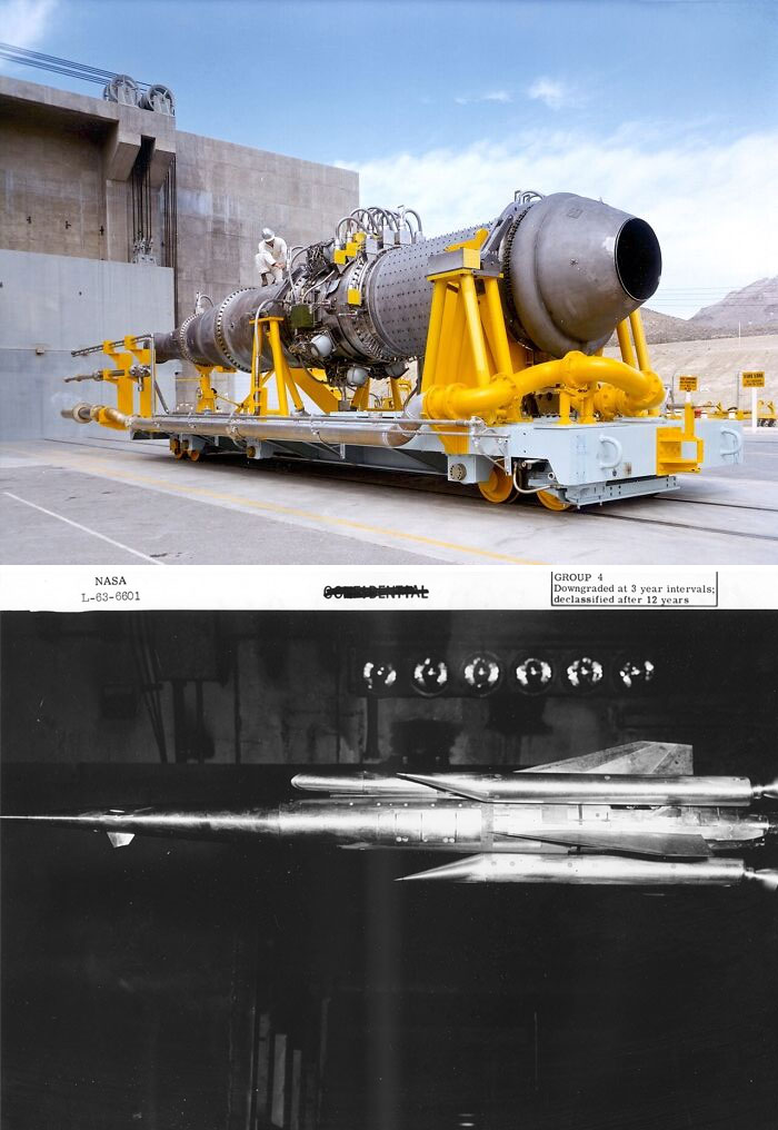 Large industrial machinery with yellow supports being inspected outdoors, related to classified documents and secret technology.