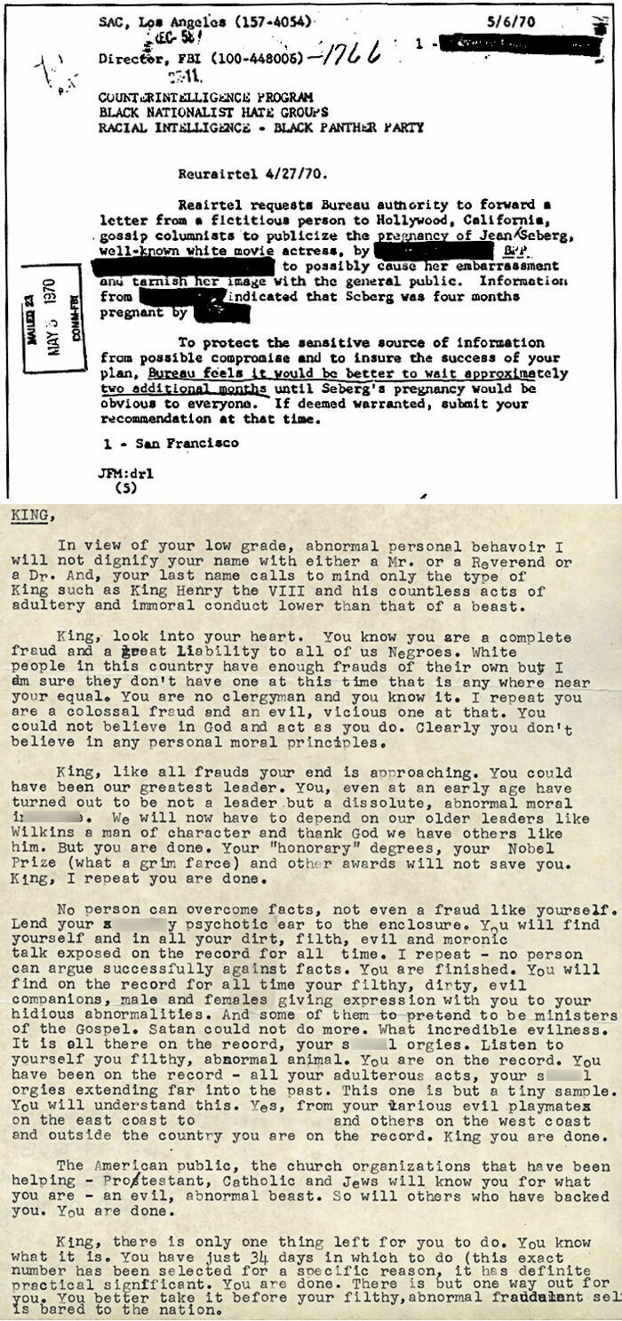 Declassified FBI document on racial intelligence and Black Panther Party from 1970 with redacted sensitive information.