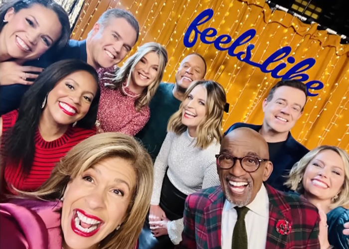 Today Show hosts smiling together in a group selfie amid behind-the-scenes toxic drama and Savannah Guthrie&rsquo;s tearful return.