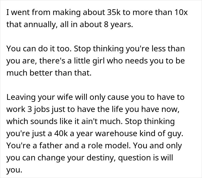 Text excerpt highlighting a father's reflection on his role, focusing on responsibility and concerns about his child.