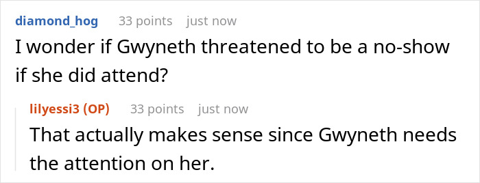 Screenshot of online discussion debating Gwyneth's presence and attention at the Actor Awards with Timoth&eacute;e Chalamet's date.