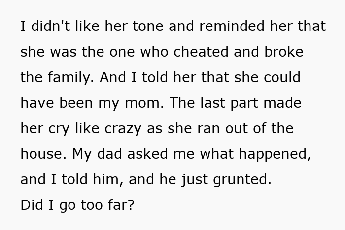 Text screenshot showing a family conflict revealing why dad cut off his family and regrets inviting them to the wedding.