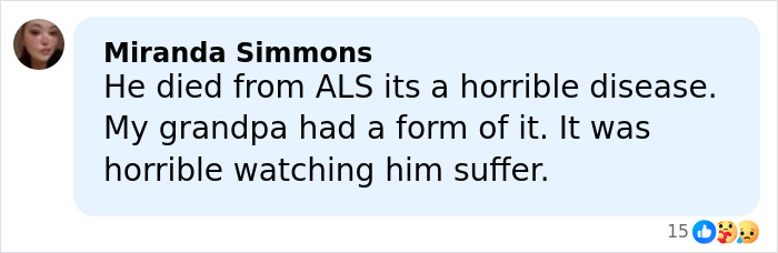 Comment about Eric Dane&rsquo;s cause of passing mentioning ALS as the disease and its painful impact on family members.