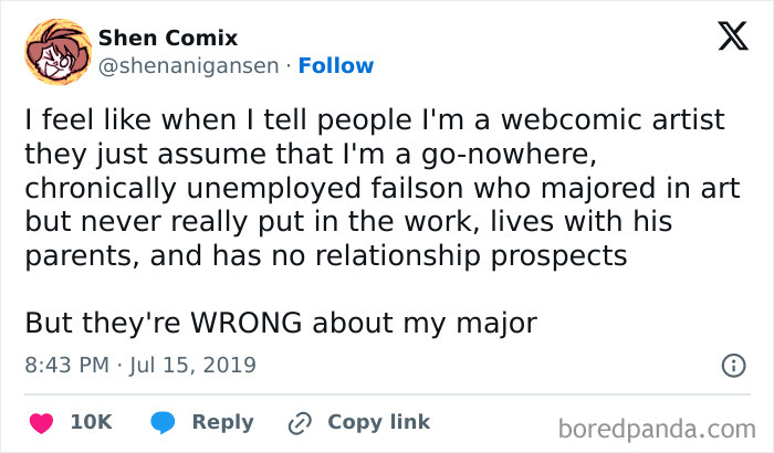 Social media post by Shen Comix showing a seemingly innocent webcomic joke that hits with a crazy second half.