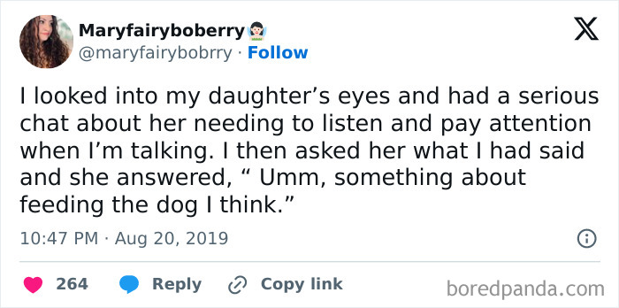 Parent-kid conversation showing humorous misunderstanding about listening and paying attention during a serious chat.