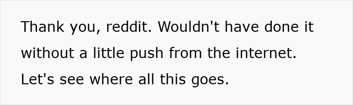 Text reading a heartfelt thank you to Reddit and acknowledging support from the internet in a personal love story.