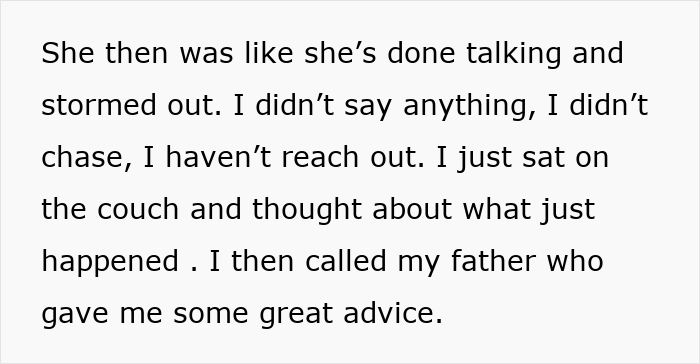 Text on a screen describing a boyfriend letting his girlfriend use his apartment to meet an old friend and reacting after learning it&rsquo;s her ex.