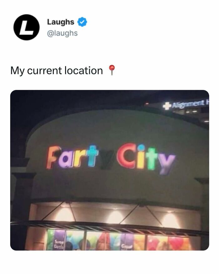 Colorful illuminated sign reading Fart City at night, a funny meme to enjoy when taking a break from responsibility.