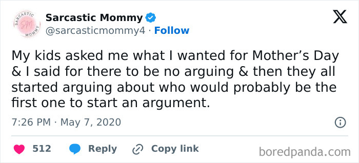 Screenshot of a social media post humorously highlighting sibling rivalry as kids argue about who starts arguments first.