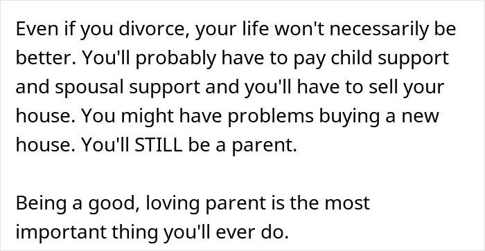 Text about challenges of divorce and the importance of being a good, loving parent despite difficulties.
