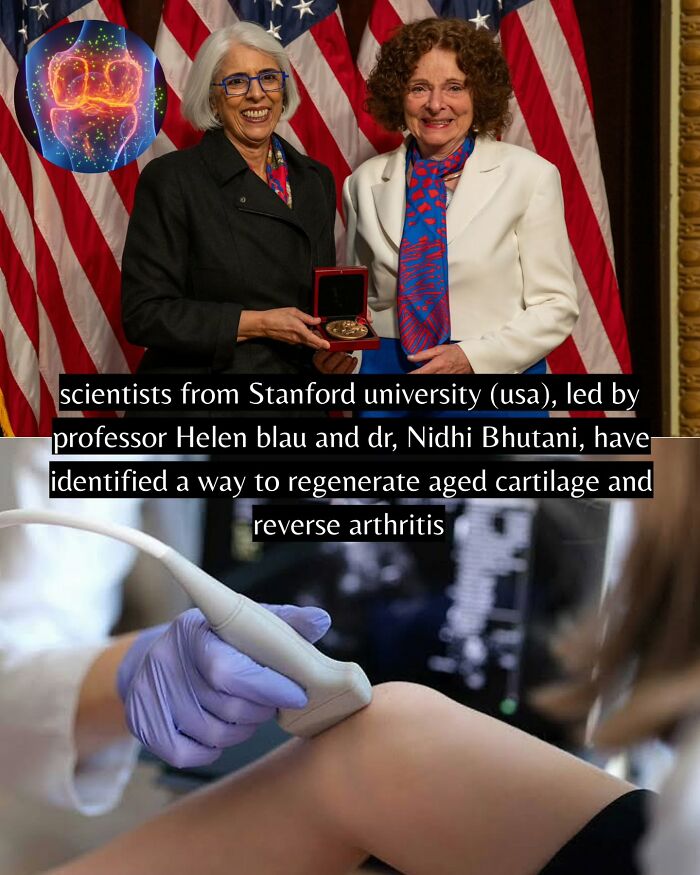 Two scientists smiling and holding an award related to good news from medical research improving arthritis treatment.