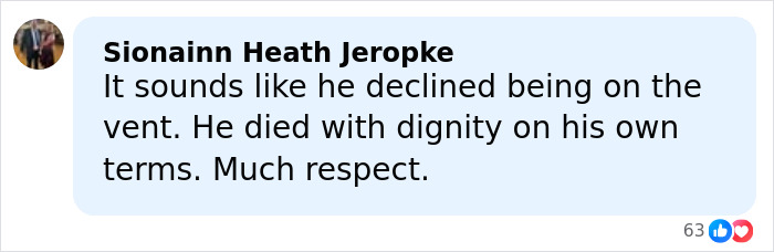 Comment discussing Eric Dane&rsquo;s cause of passing, mentioning dignity and respect after his heartbreaking loss.