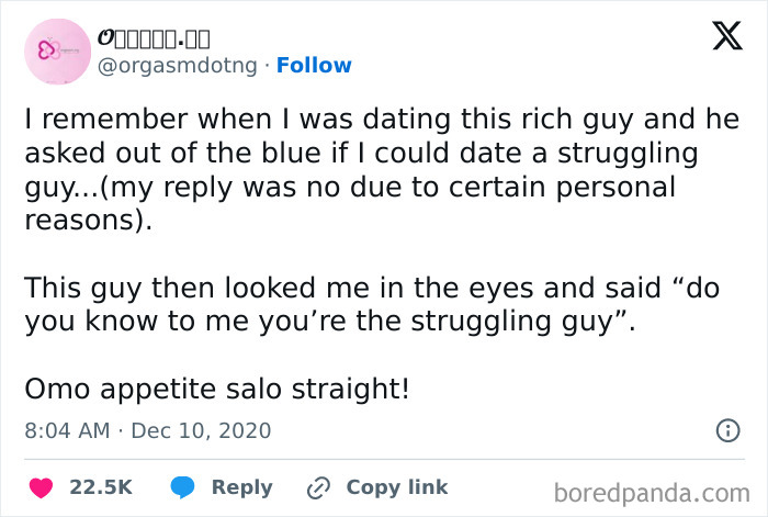 Tweet about a relationship story featuring a surprising moment, part of the internet’s most favorite moments collection.