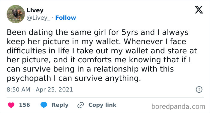 Tweet by Livey about dating struggles, showcasing seemingly innocent posts that hit with a crazy second half.