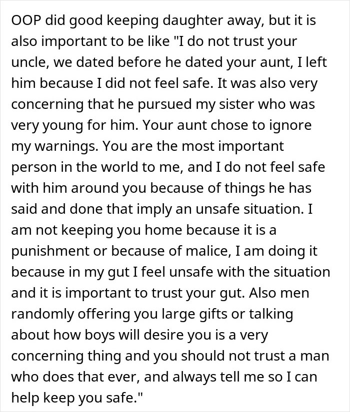 Text excerpt discussing a woman’s horrible feeling about her brother-in-law and refusing to let her daughter near him. Text excerpt discussing a woman’s horrible feeling about her brother-in-law and refusing to let her daughter near him.