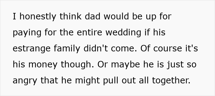 Bride horrified after uncovering why dad cut off his estranged family, regrets inviting them to the wedding.
