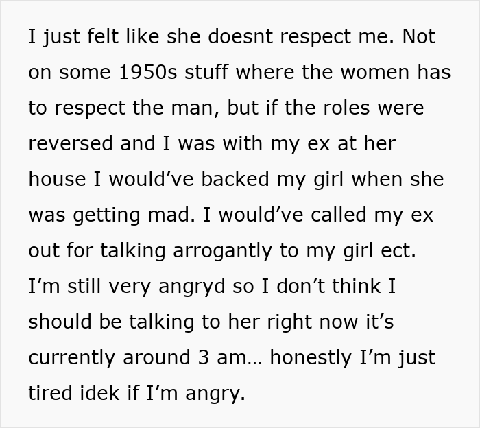 Text expressing frustration about respect and anger in a relationship after boyfriend lets girlfriend use apartment to meet ex.