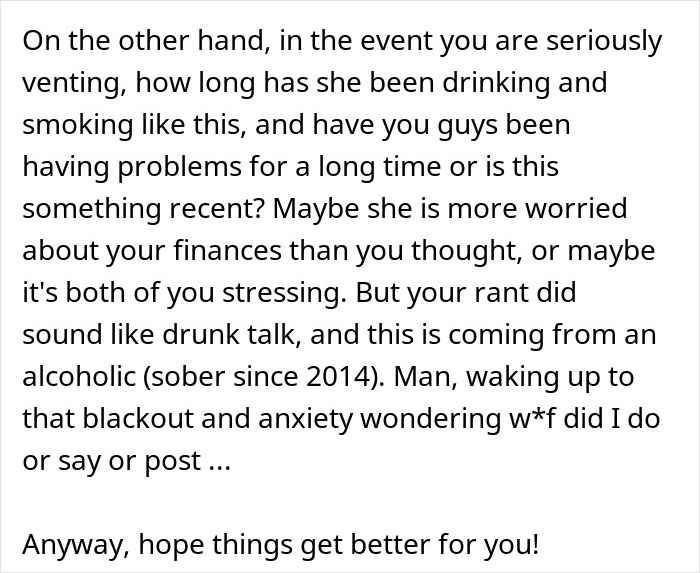 Text excerpt of a guy complaining about his wife&rsquo;s behavior and people online worrying more about their kid&rsquo;s well-being.